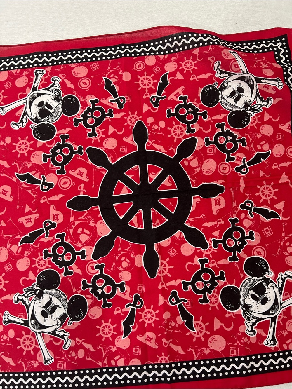 Disney Cruise Line 2024 Red Pirate Skull Bandana Mickey Scarf - Picture 4 of 5
